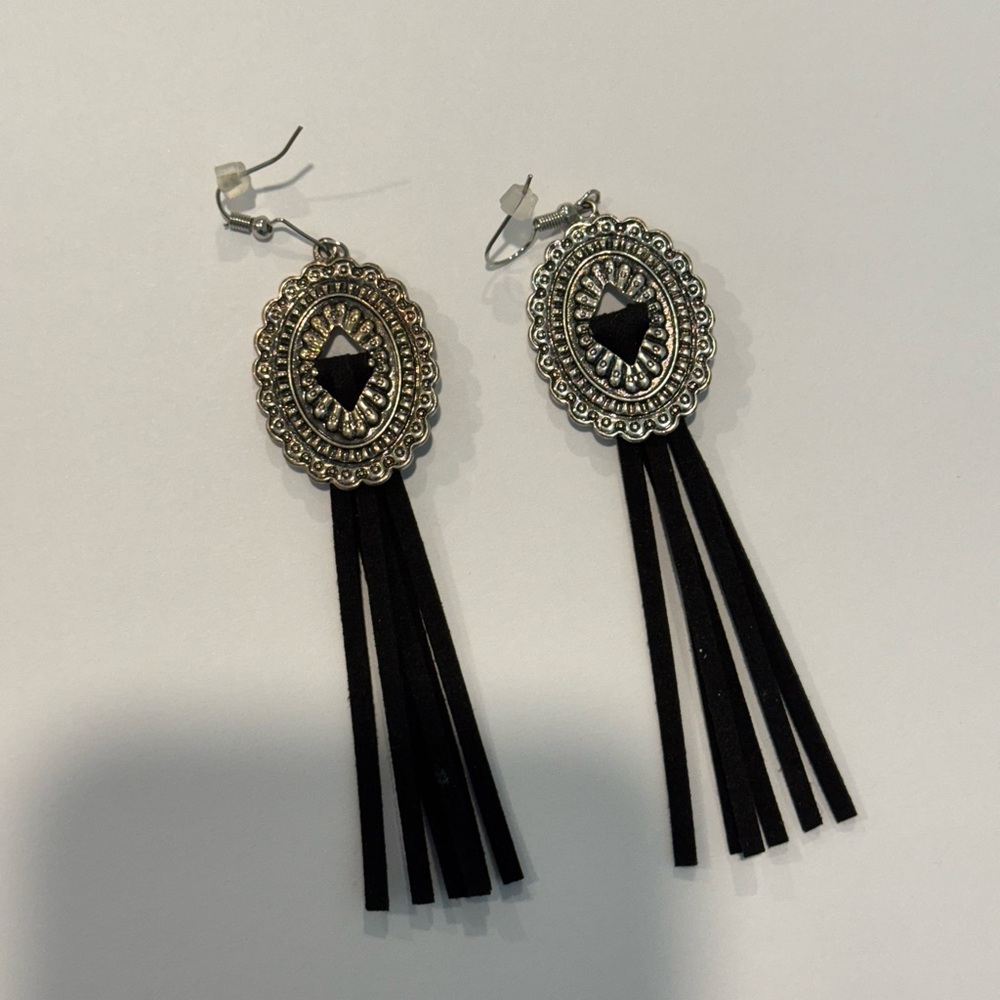 Elegant Silver and Black Tassel Earrings